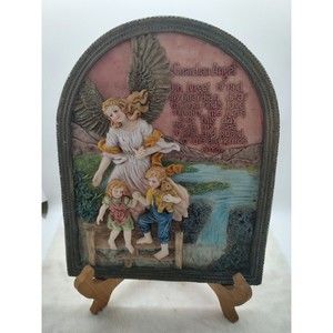 Vintage Resin 3-D Guardian Angel Wall Plaque  9.5" X 7.5" X .5"